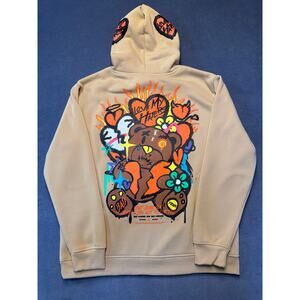 RGSTR Love My Haters Hoodie Large Bear Graphic Tan Size Large